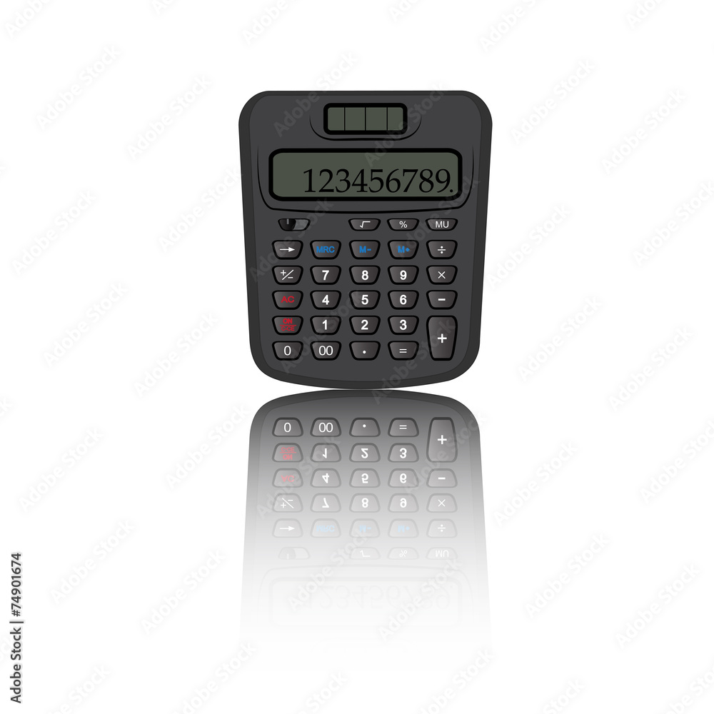 Calculator reflection on white background Calculator reflection on white background