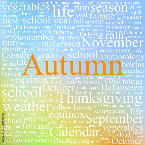 Word tag cloud: autumn topic