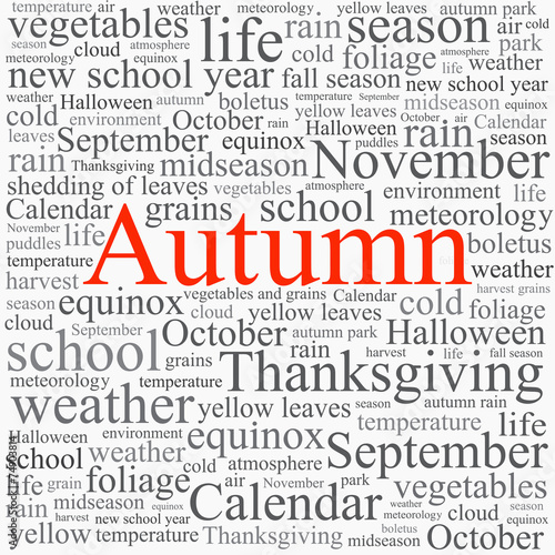 Word tag cloud: autumn topic