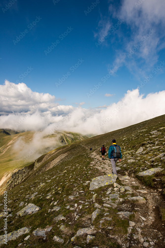 Hiker at Fagaras Mountains, Southern Carpathians, Romania