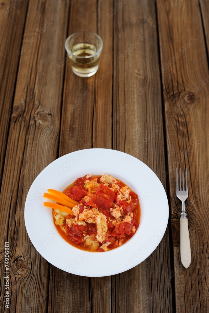 Chinese scrambled eggs with tomatoes and rice wine Chinese scrambled eggs with tomatoes and rice wine