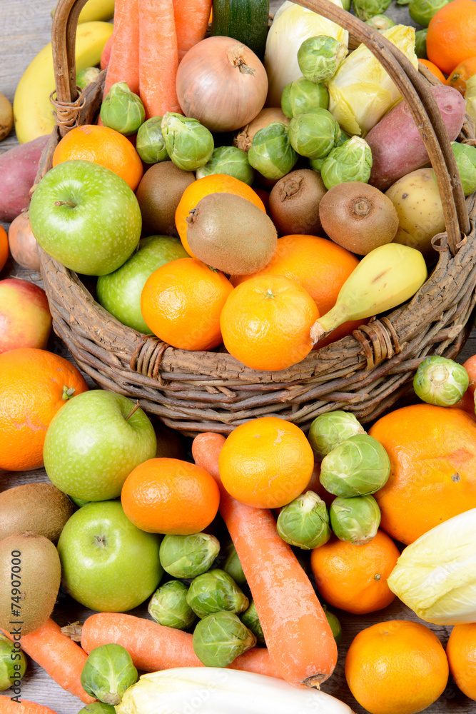 close up of a fruit and vegetable basket