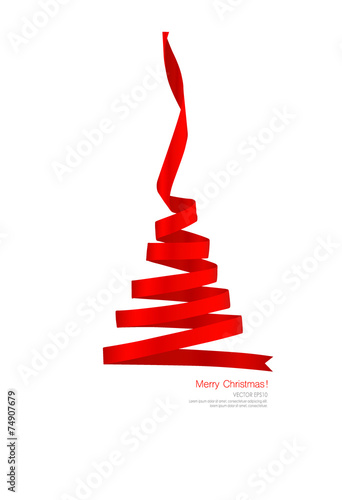 Christmas tree from Shiny red ribbon on white background. Vector