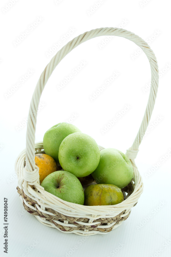 basket of green apples on white background basket of green apples on white background