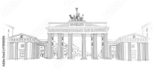 The Brandenburg gate. Berlin arch symbol. Hand drawn pencil sketch vector illustration isolated on white background 