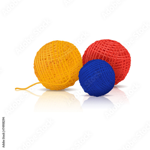colored skeins of yarn for knitting with reflection