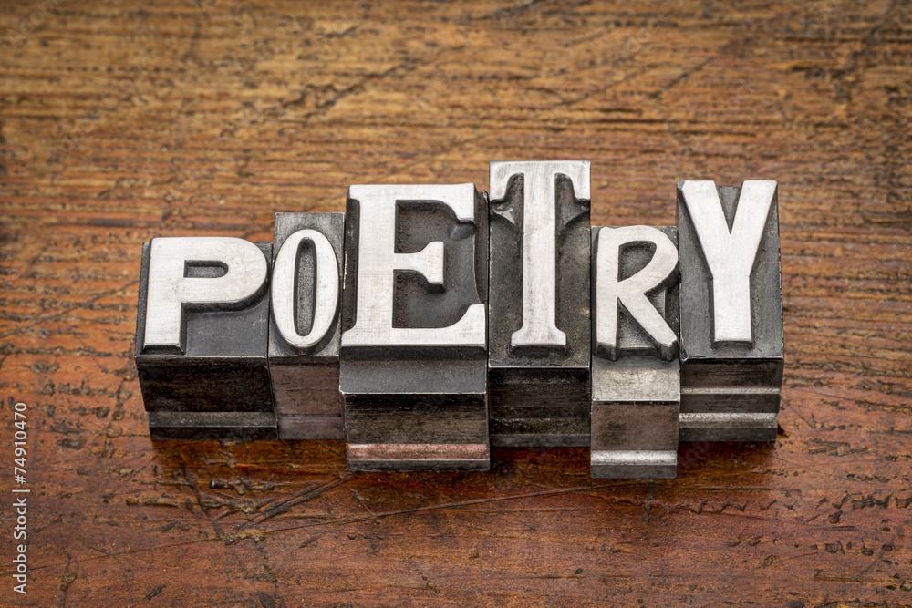 poetry word in metal type - obrazy, fototapety, plakaty 