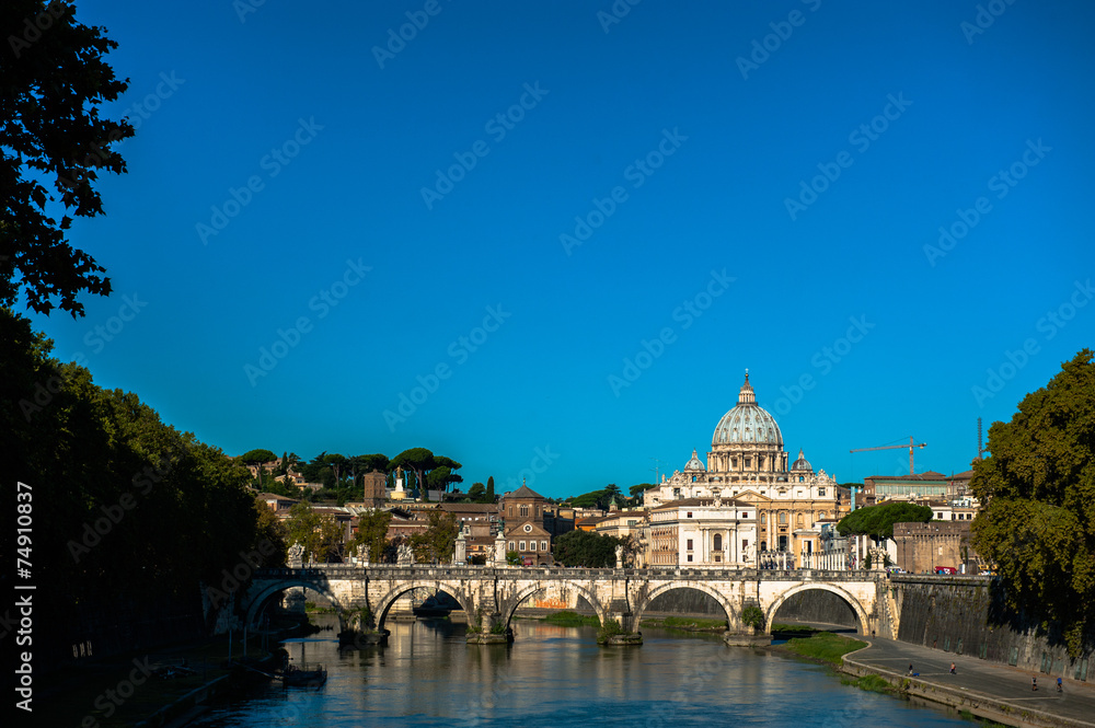 St Peters basilica and river Tibra in Rome, Italy