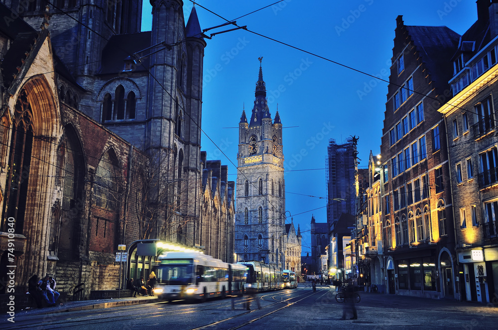 Ghent, located in the Flemish region at night