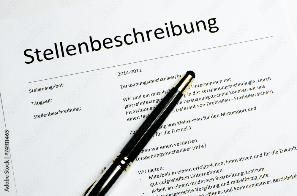 Stellenbeschreibung mit Füller Stellenbeschreibung mit Füller