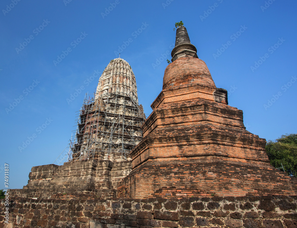 Asian religion architecture. Ancient Buddhist pagoda ruins, Thailand