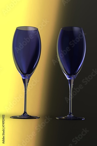 Blue Wine glasses on a light and warm background.