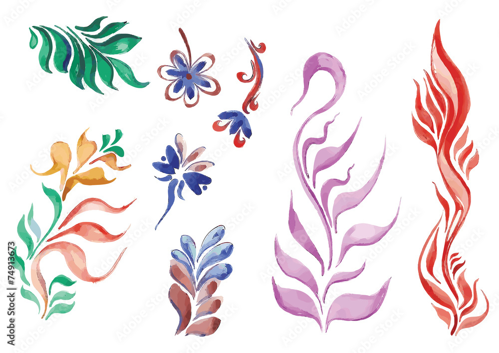 Naklejka premium watercolor flowers in different styles