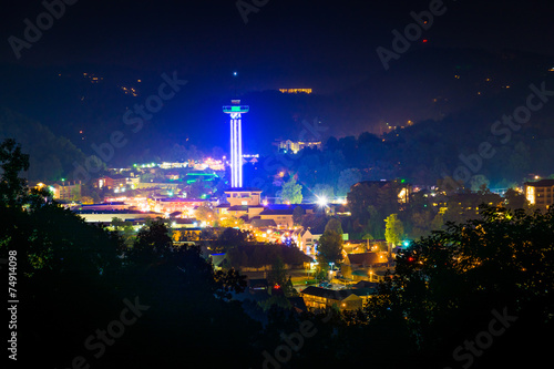 View of Gatlinburg at night, seen from Foothills Parkway in Grea photo