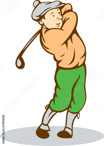 Golfer Swinging Club Cartoon