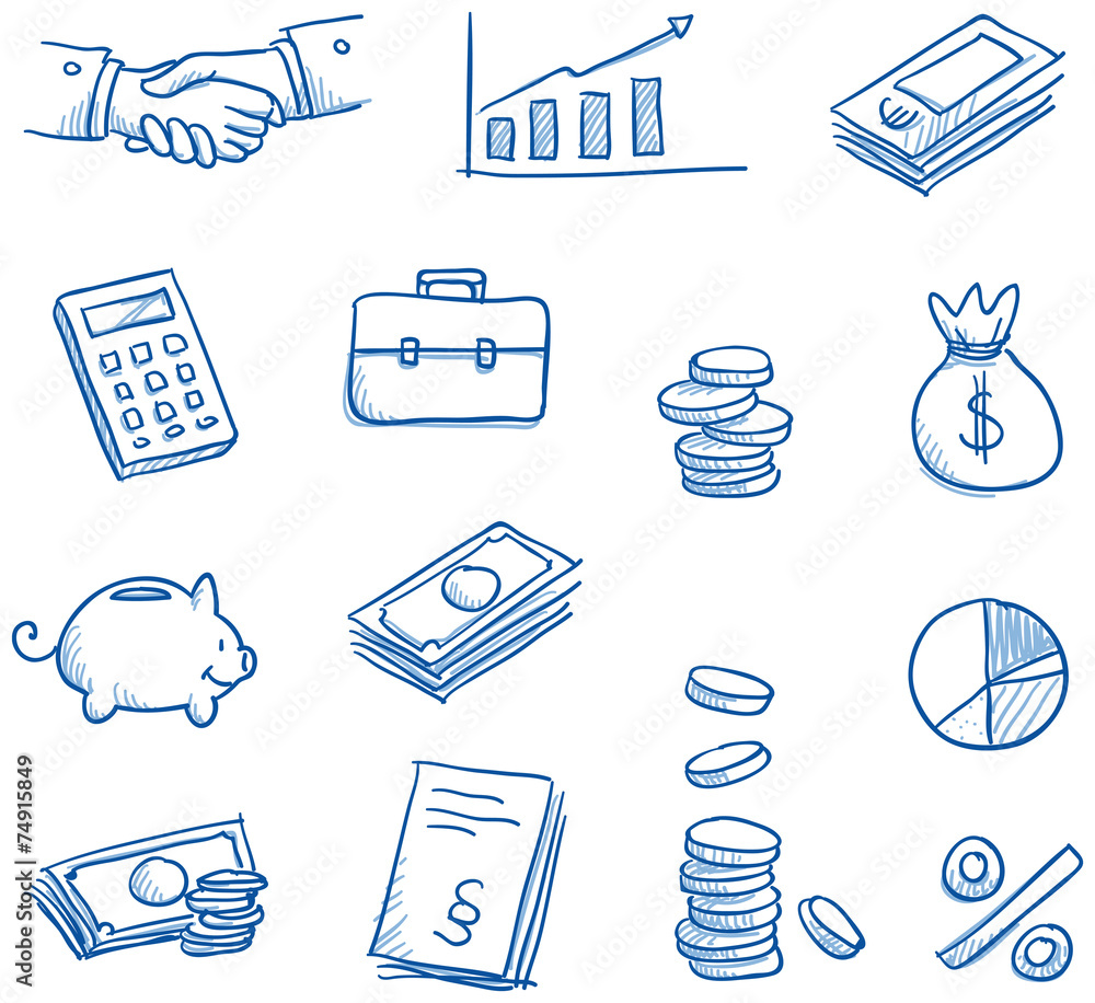 Icon set business & finance with money - obrazy, fototapety, plakaty 