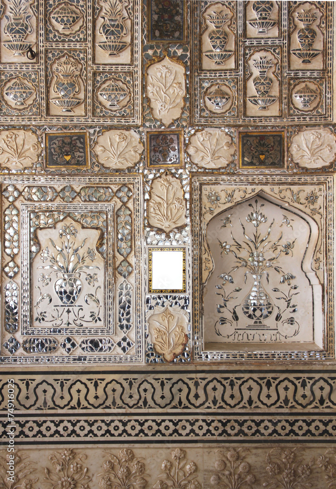 Detail of mirrored silver tiles inside the Amber fort