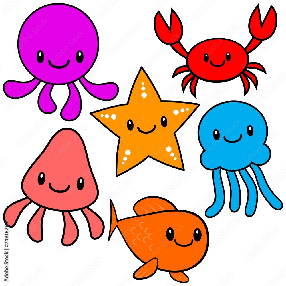 Fototapeta premium Kawaii Sea Critters