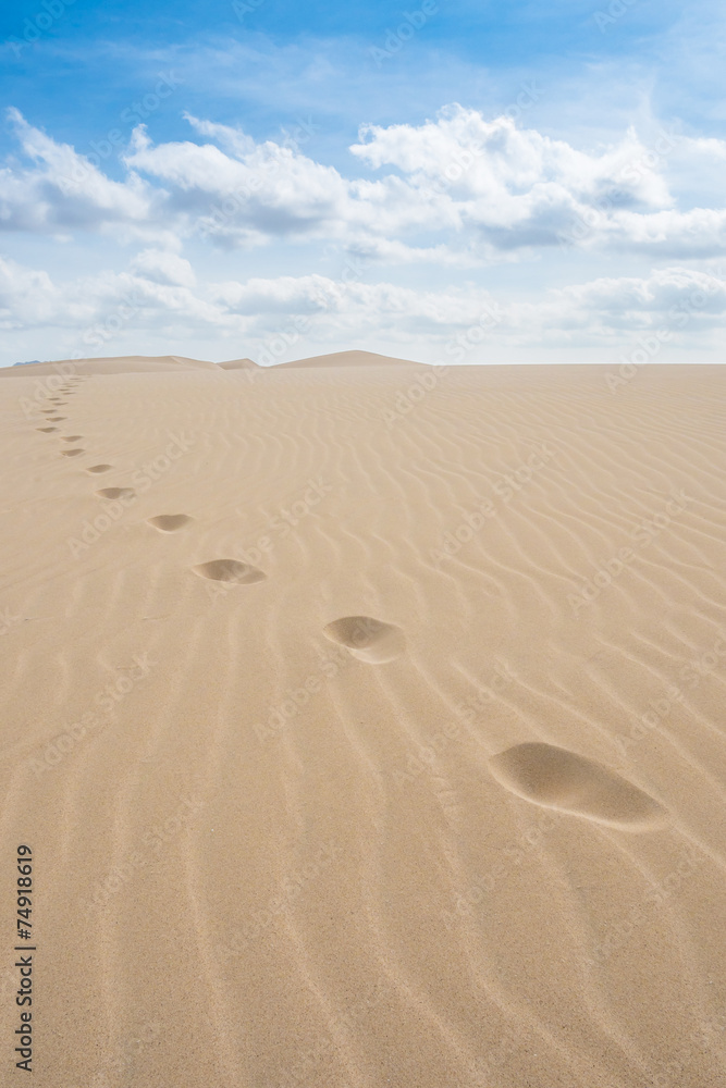 Foot print in sand dunes in Viana desert - Deserto de Viana in Foot print in sand dunes in Viana desert - Deserto de Viana in