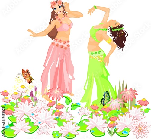 Two belly dancers  in flowers