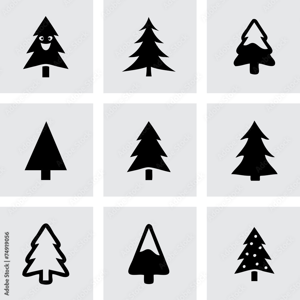 Obraz premium Vector cristmas trees icons set