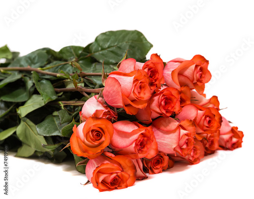 Colorful flower bouquet from red roses isolated on white backgro