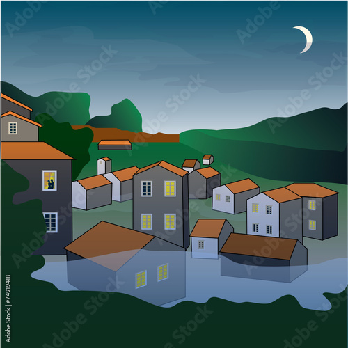 Night in Orange Roofs' City
