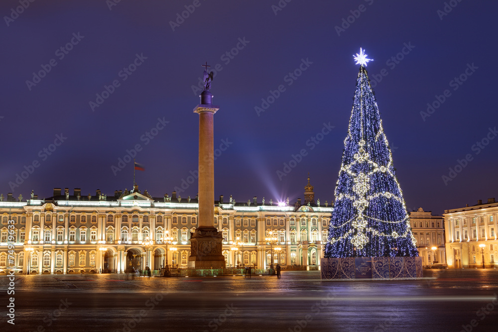 Russia, SaintPetersburg, Christmas tree lighting at night, near Stock