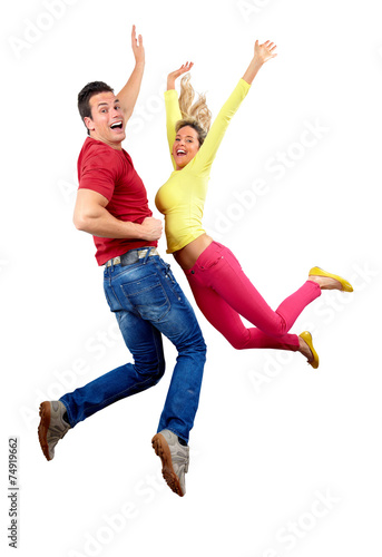 Happy jumping couple