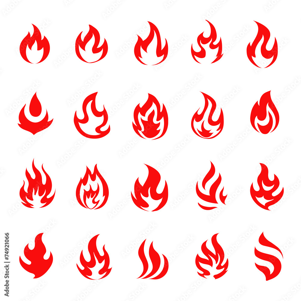 Red fire flame icons and pictograms set isolated Stock Vector | Adobe Stock