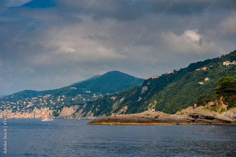 Sand beach in Camogli by Genova, Italy