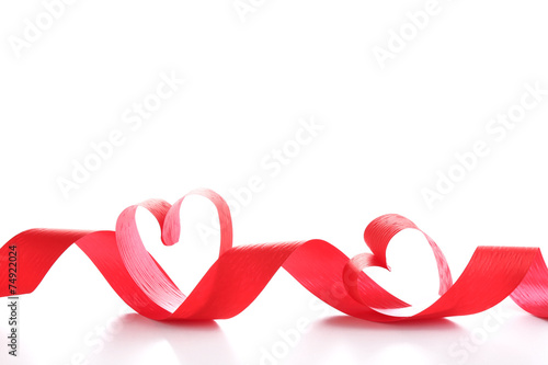 Ribbon shaped as hearts isolated on white background
