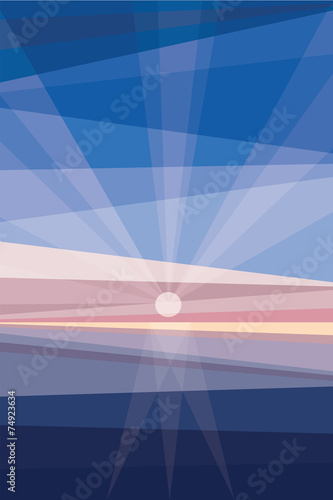 Sunrise on shore. Geometric abstract