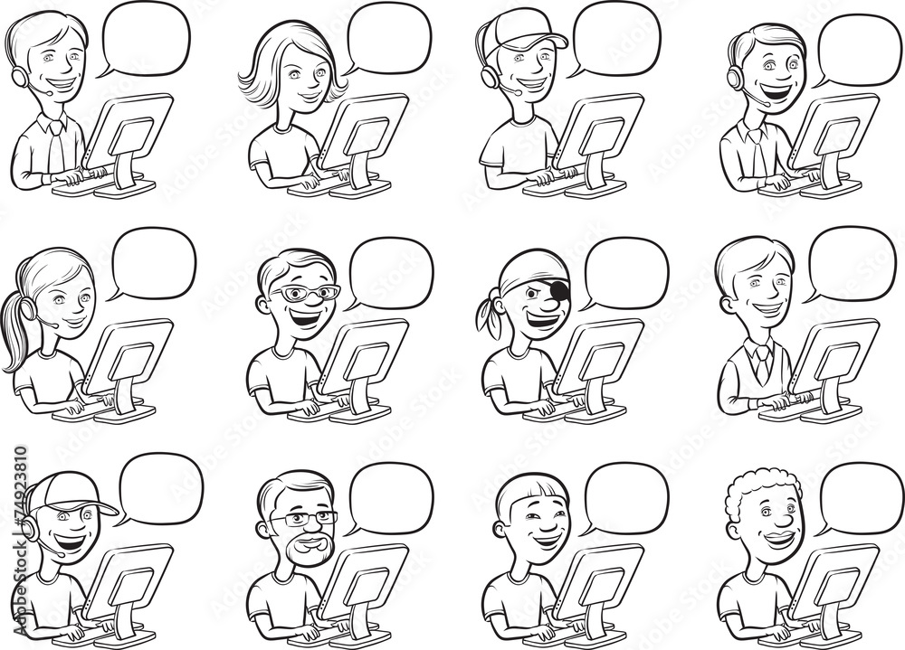 whiteboard drawing - cartoon people and computers whiteboard drawing - cartoon people and computers