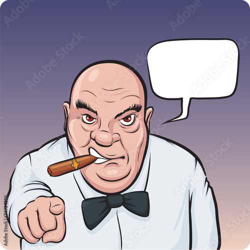 Cartoon serious boss with speech bubble