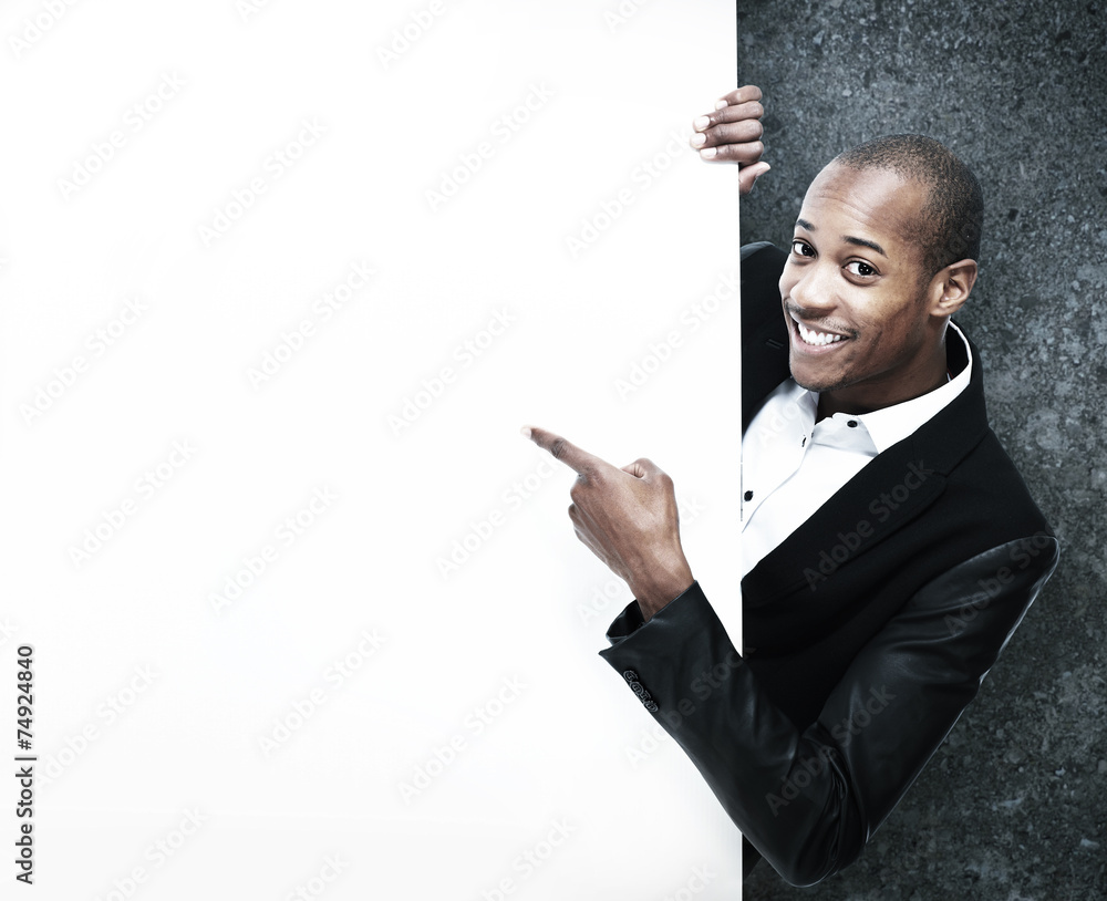 African-American black man with poster African-American black man with poster