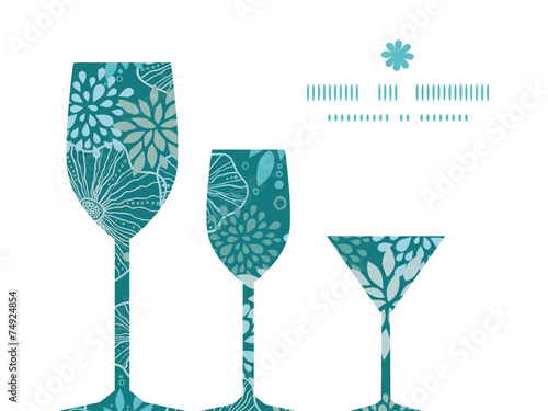 Vector blue and gray plants three wine glasses silhouettes