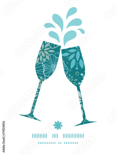 Vector blue and gray plants toasting wine glasses silhouettes