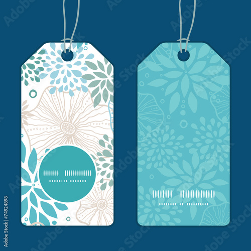 Vector blue and gray plants vertical round frame pattern tags