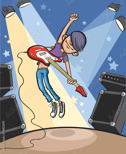 Cartoon jumping rock guitarist