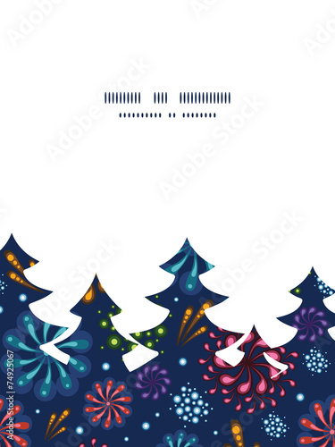 Vector holiday fireworks Christmas tree silhouette pattern frame