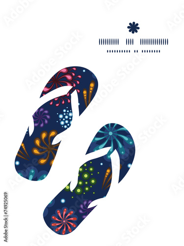 Vector holiday fireworks flip flops silhouettes pattern frame