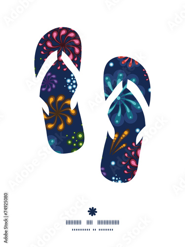 Vector holiday fireworks flip flops silhouettes pattern frame