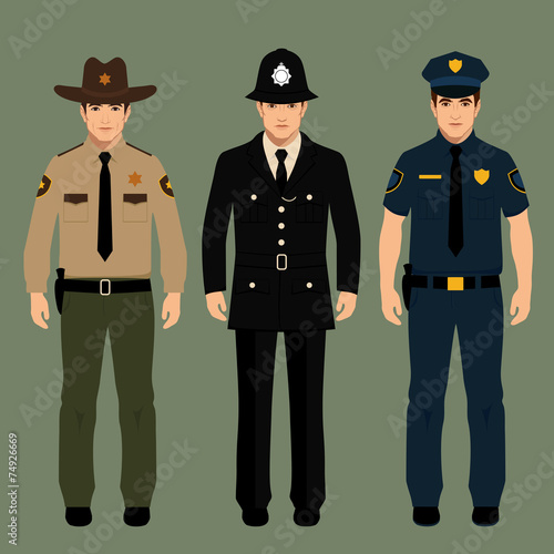 policeman and sheriff uniform, vector police officers people,