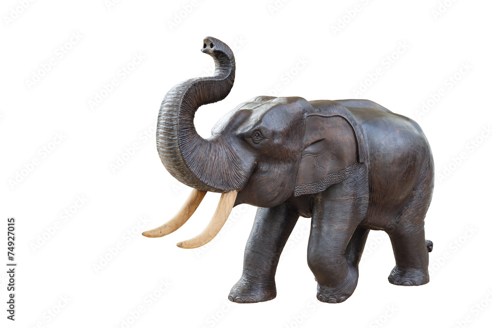 handcraft wood elephant sculpture isolated on white background