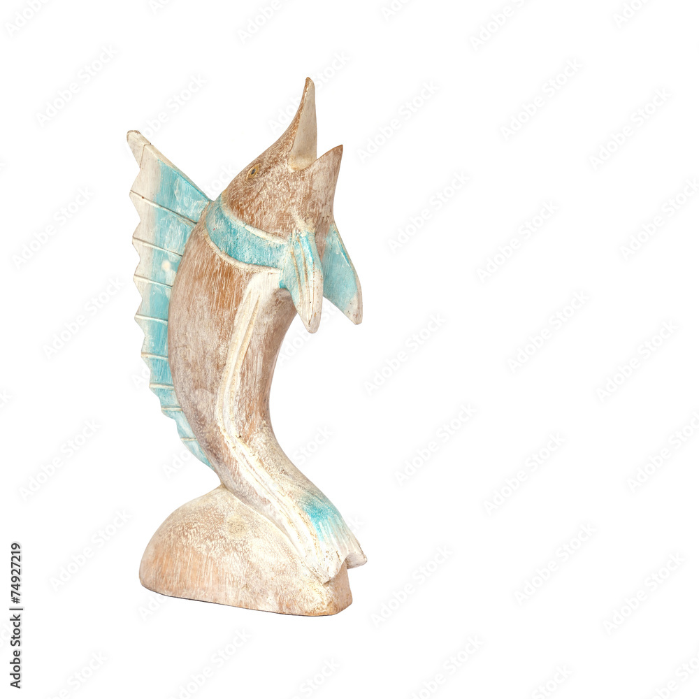 Fototapeta premium handcraft wood fish sculpture isolated on white background