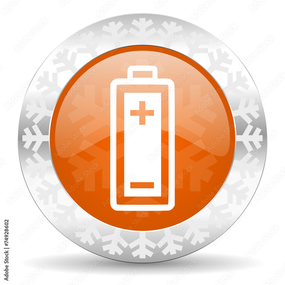 battery orange icon, christmas button, power sign battery orange icon, christmas button, power sign