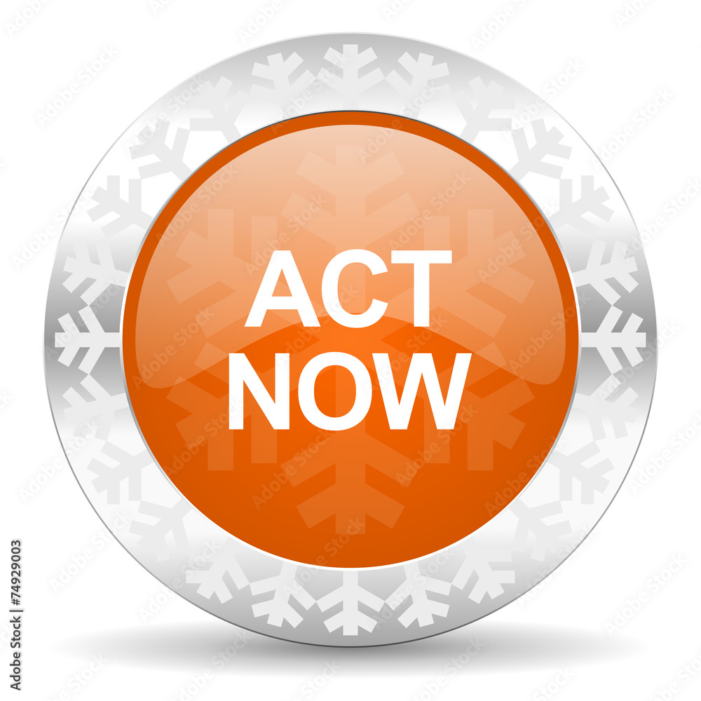 act now orange icon, christmas button act now orange icon, christmas button