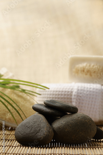 zen stones and spa set on the wood for treatments