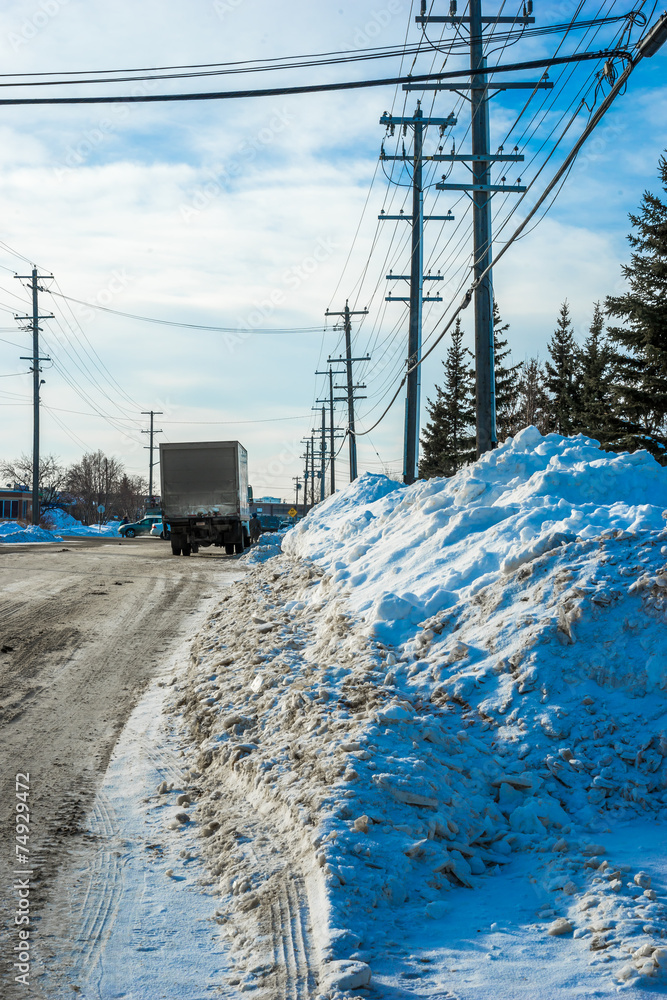 Roadside after snow clearing Roadside after snow clearing